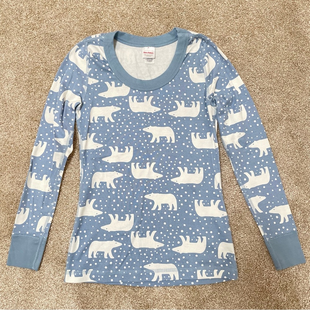 Hanna Andersson Women’s XS PJ Top Polar Bear Organic Cotton Blue White Pajama